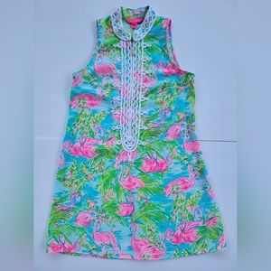 Lilly Pulitzer Jane Shift Dress Pink and Green Zip Up Floridita Flamingo Size 4